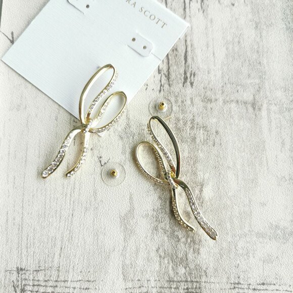 Kendra Scott Gold White Crystal Earrings - Sasha - Picture 3 of 4